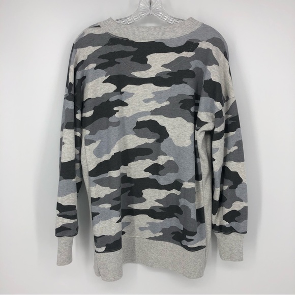 Aerie Gray Camo Crewneck Pullover Sweatshirt Sweater Side Slits Size Small - Picture 5 of 5